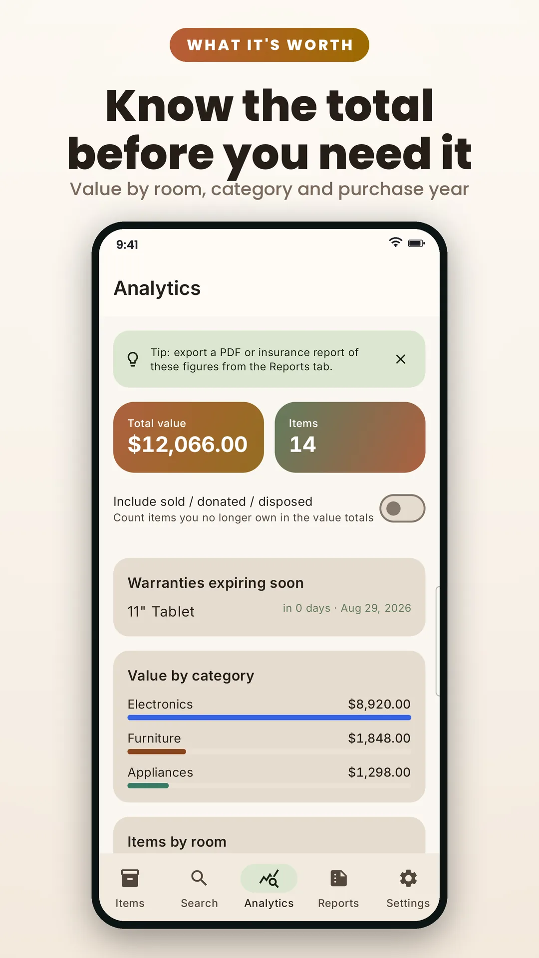 Home Inventory AI Android app screenshot 4 of 6 — Snap it. Catalog it. Prove it when it matters.
