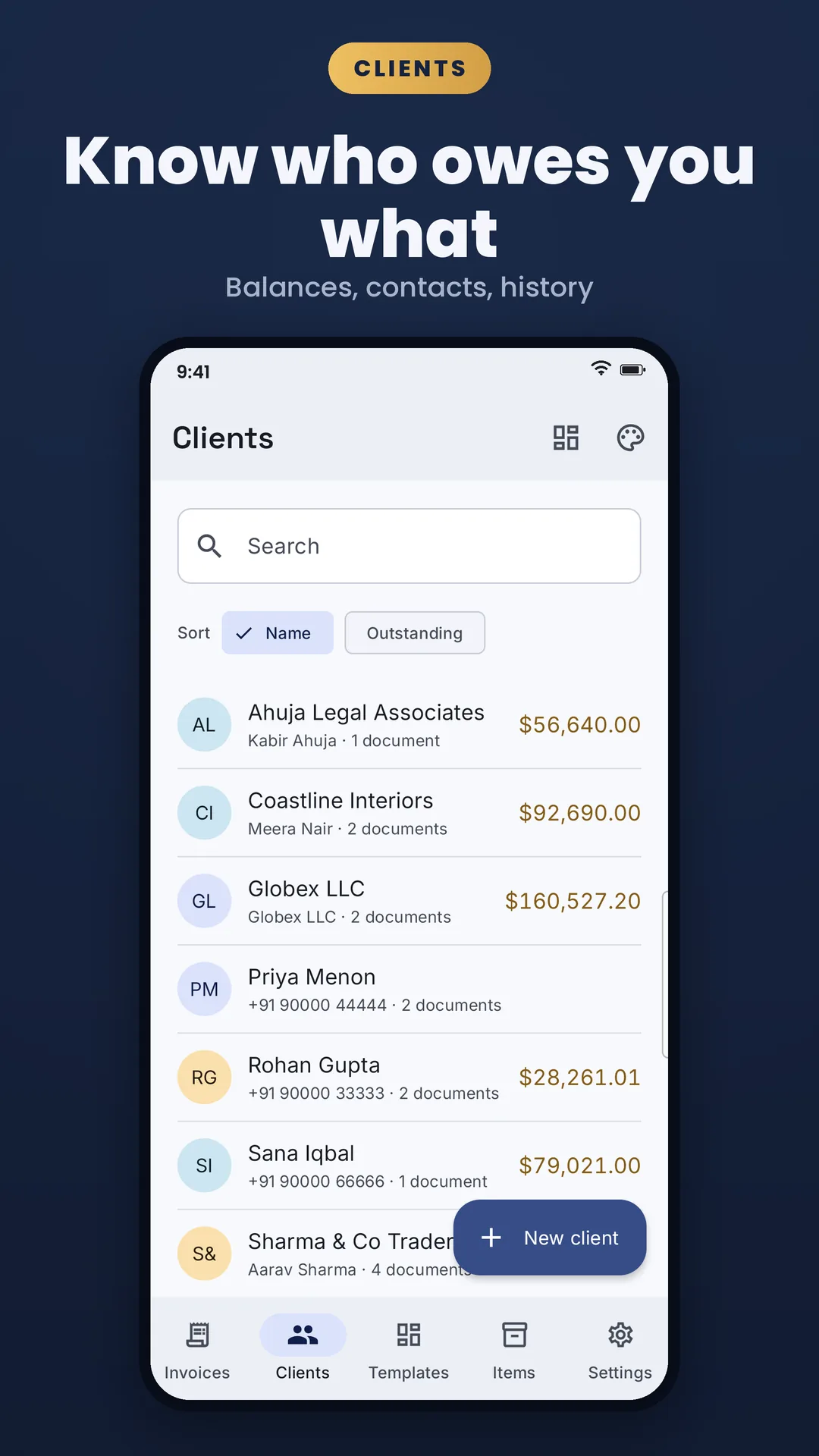 My Invoice and Bill Maker Android app screenshot 5 of 7 — Professional invoices in under a minute. No account, free.