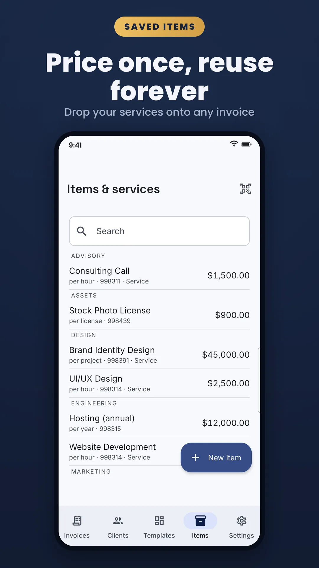 My Invoice and Bill Maker Android app screenshot 6 of 7 — Professional invoices in under a minute. No account, free.