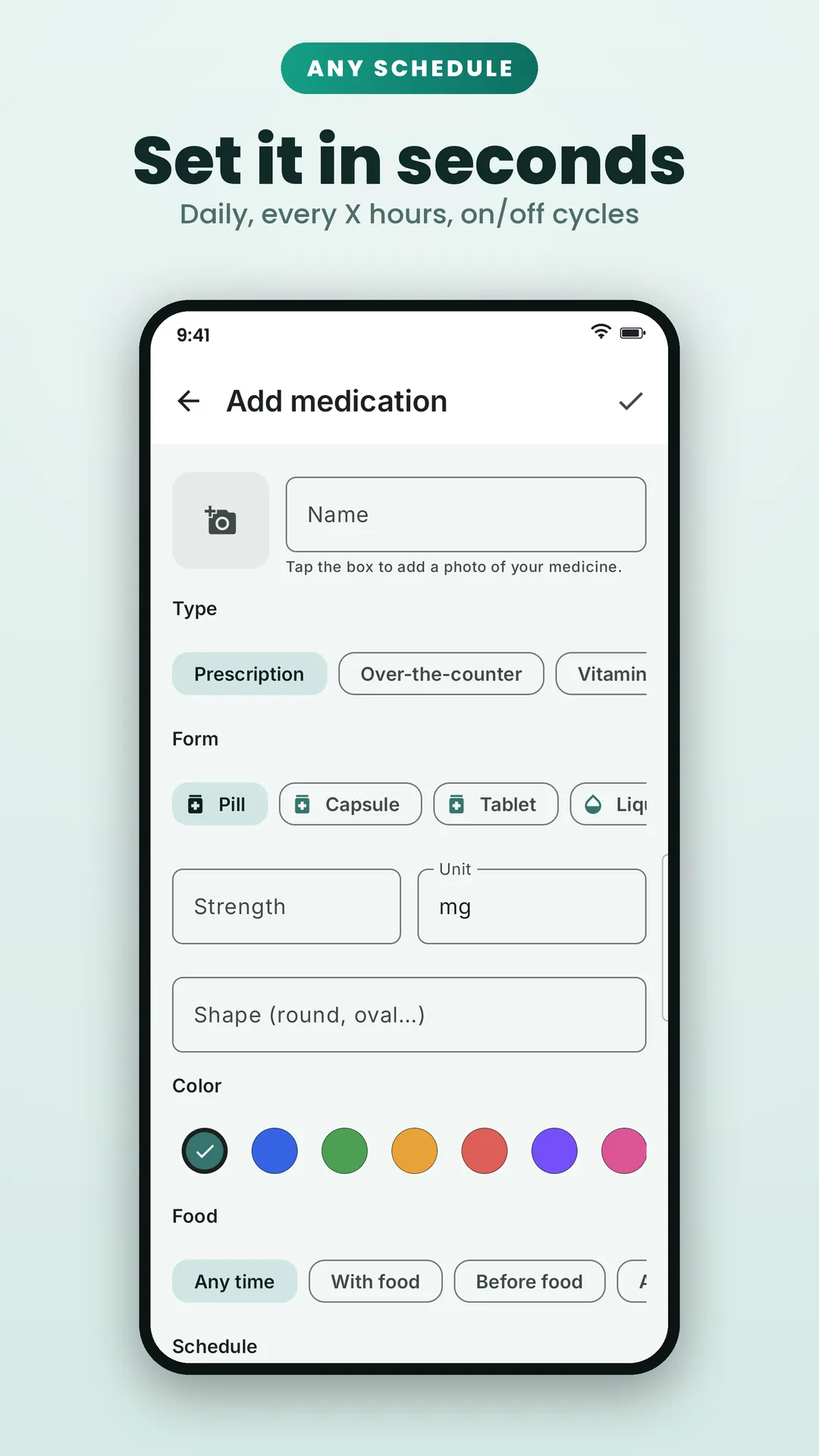Medicine Reminder & Pill Alarm Android app screenshot 3 of 6 — Never miss a dose. Never share your health data.
