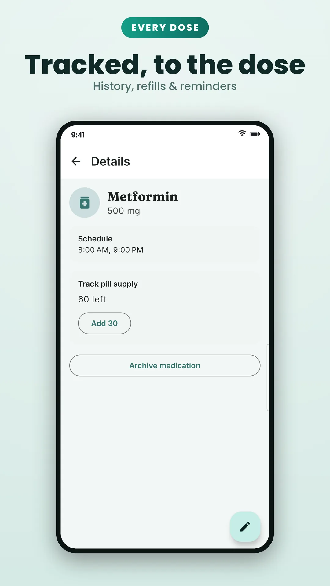 Medicine Reminder & Pill Alarm Android app screenshot 4 of 6 — Never miss a dose. Never share your health data.