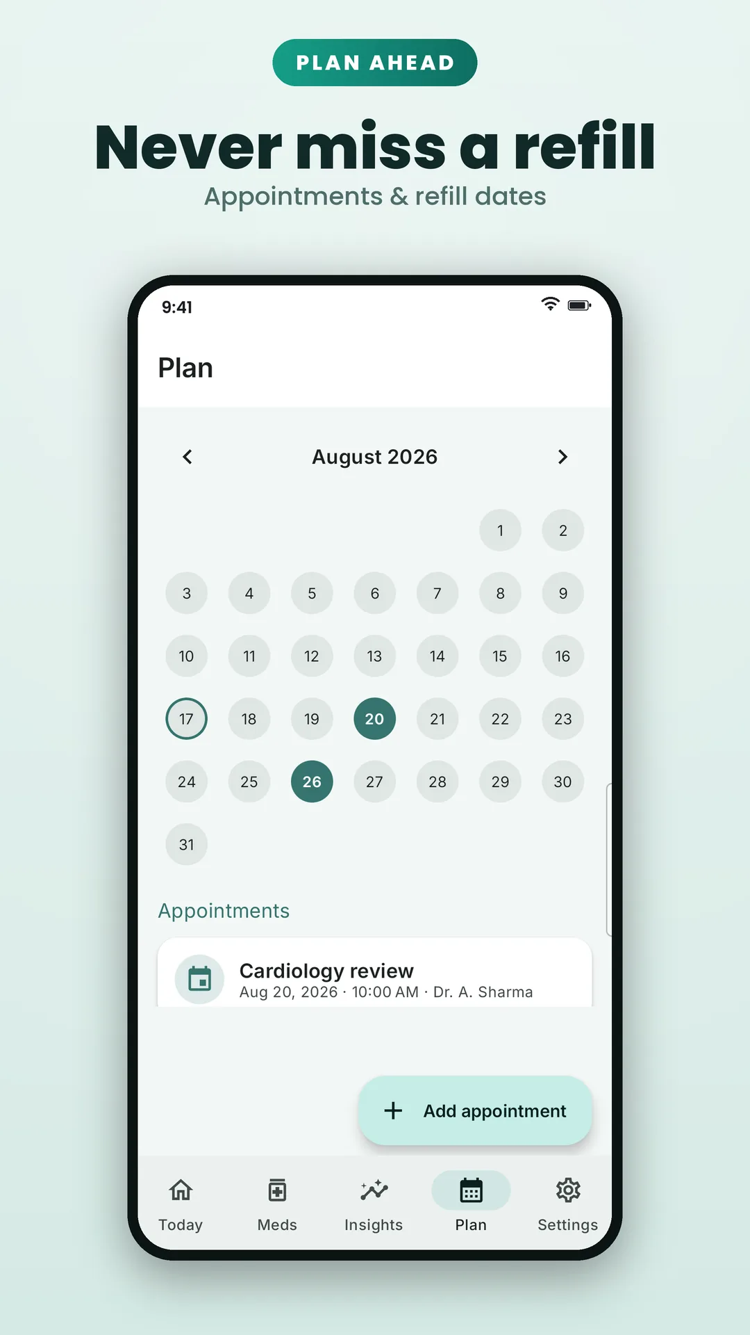 Medicine Reminder & Pill Alarm Android app screenshot 6 of 6 — Never miss a dose. Never share your health data.