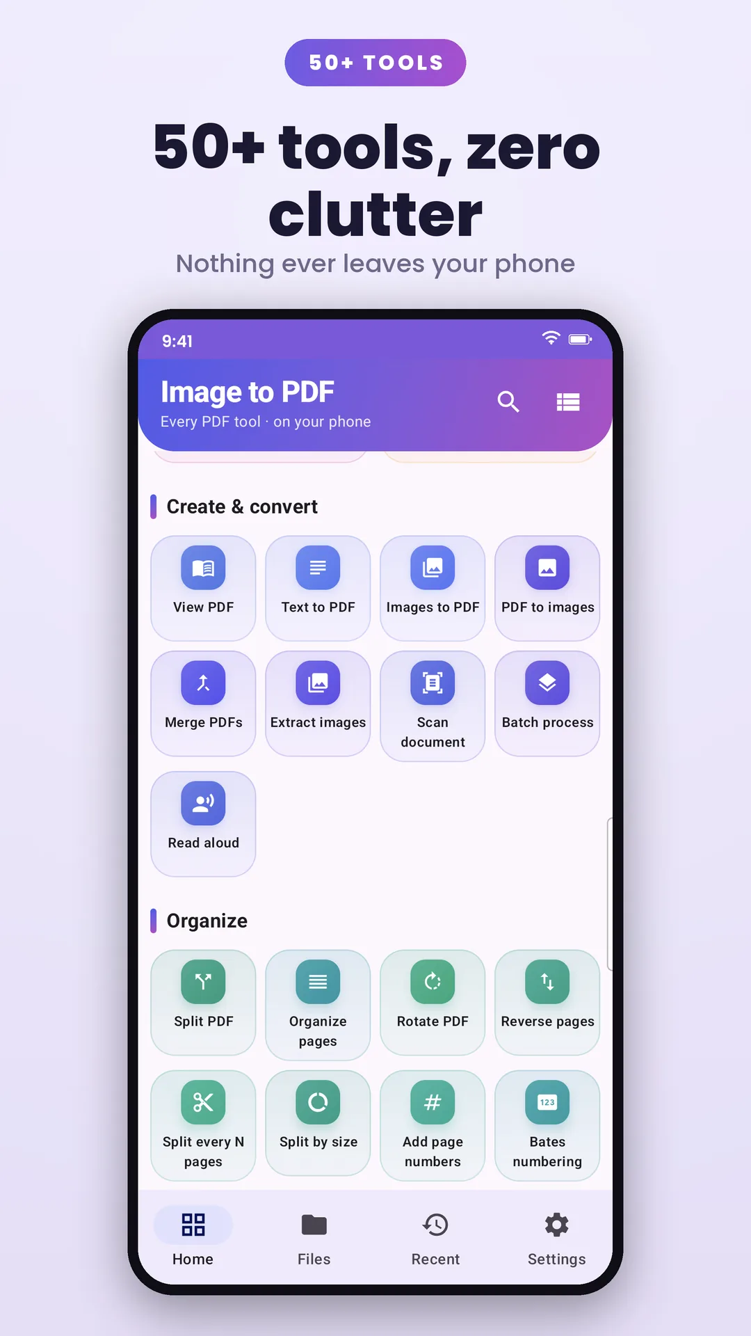 Image to PDF: PDF Scanner Android app screenshot 2 of 8 — Scan, convert & edit PDFs. Entirely on your phone.