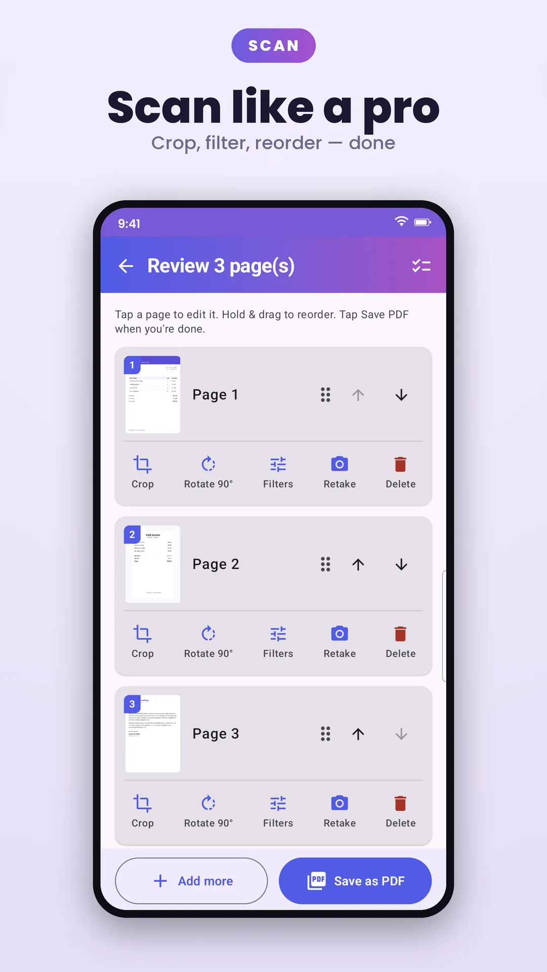 Image to PDF: PDF Scanner Android app screenshot 3 of 8 — Scan, convert & edit PDFs. Entirely on your phone.