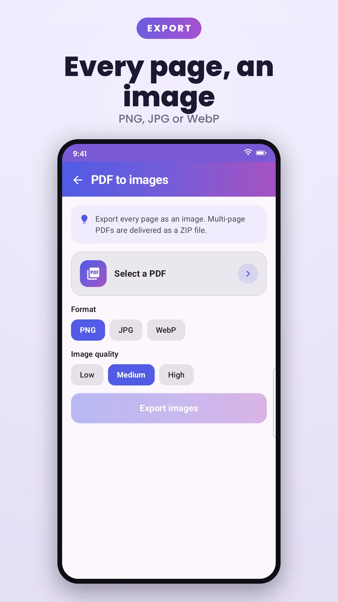 Image to PDF: PDF Scanner Android app screenshot 6 of 8 — Scan, convert & edit PDFs. Entirely on your phone.