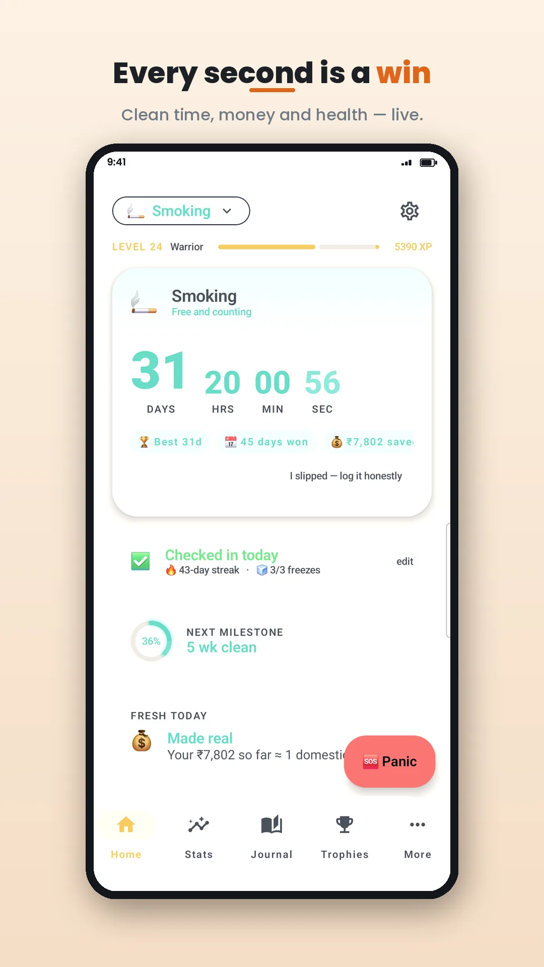 QuitWin: Addiction Tracker Android app screenshot 1 of 8 — Quit anything. Win every day.