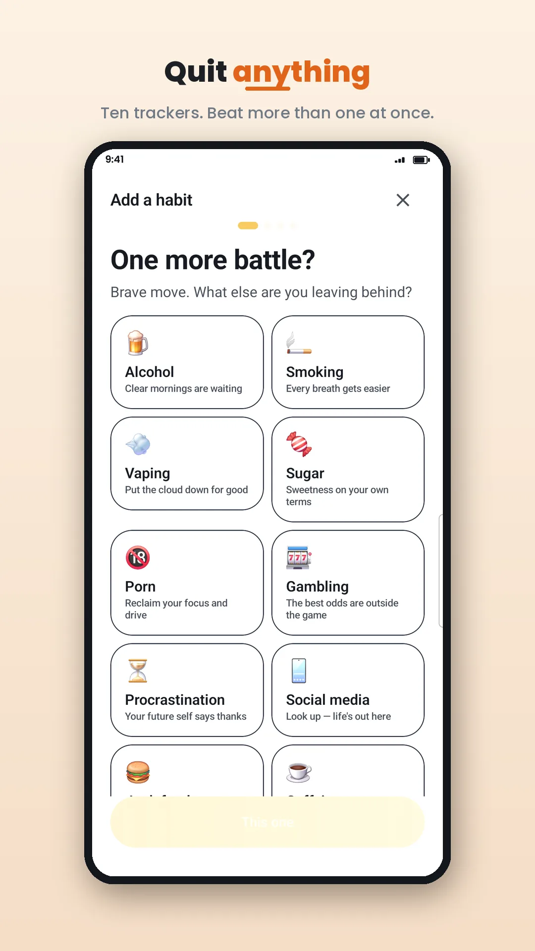 QuitWin: Addiction Tracker Android app screenshot 2 of 8 — Quit anything. Win every day.