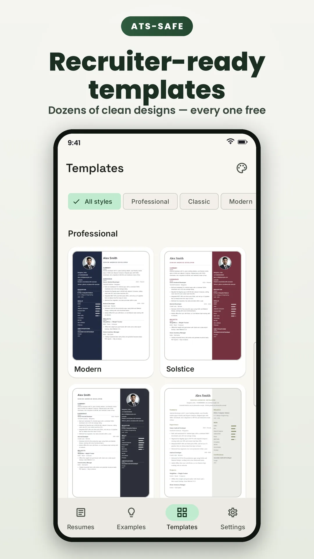 Resume Editor CV Maker PDF AI Android app screenshot 2 of 7 — AI-written bullets, summaries & cover letters — free.