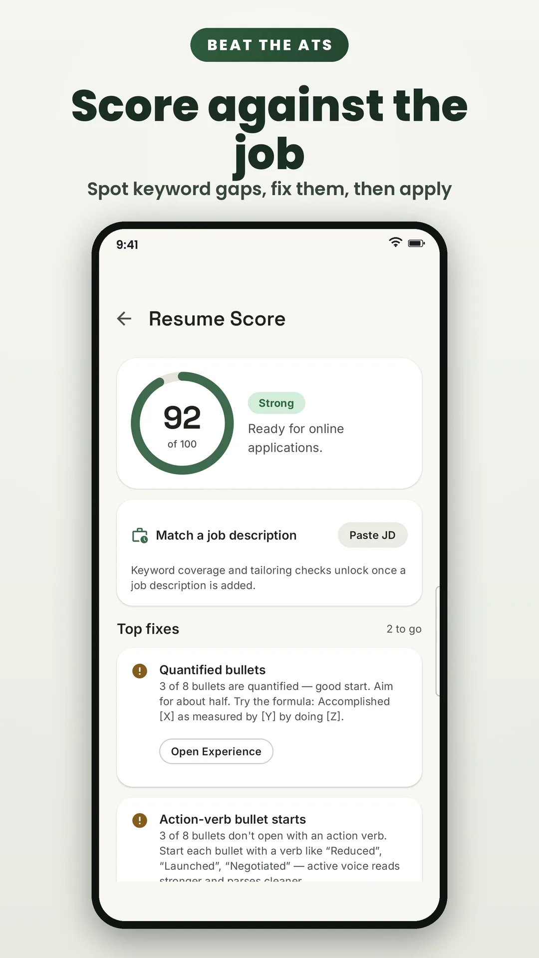 Resume Editor CV Maker PDF AI Android app screenshot 3 of 7 — AI-written bullets, summaries & cover letters — free.