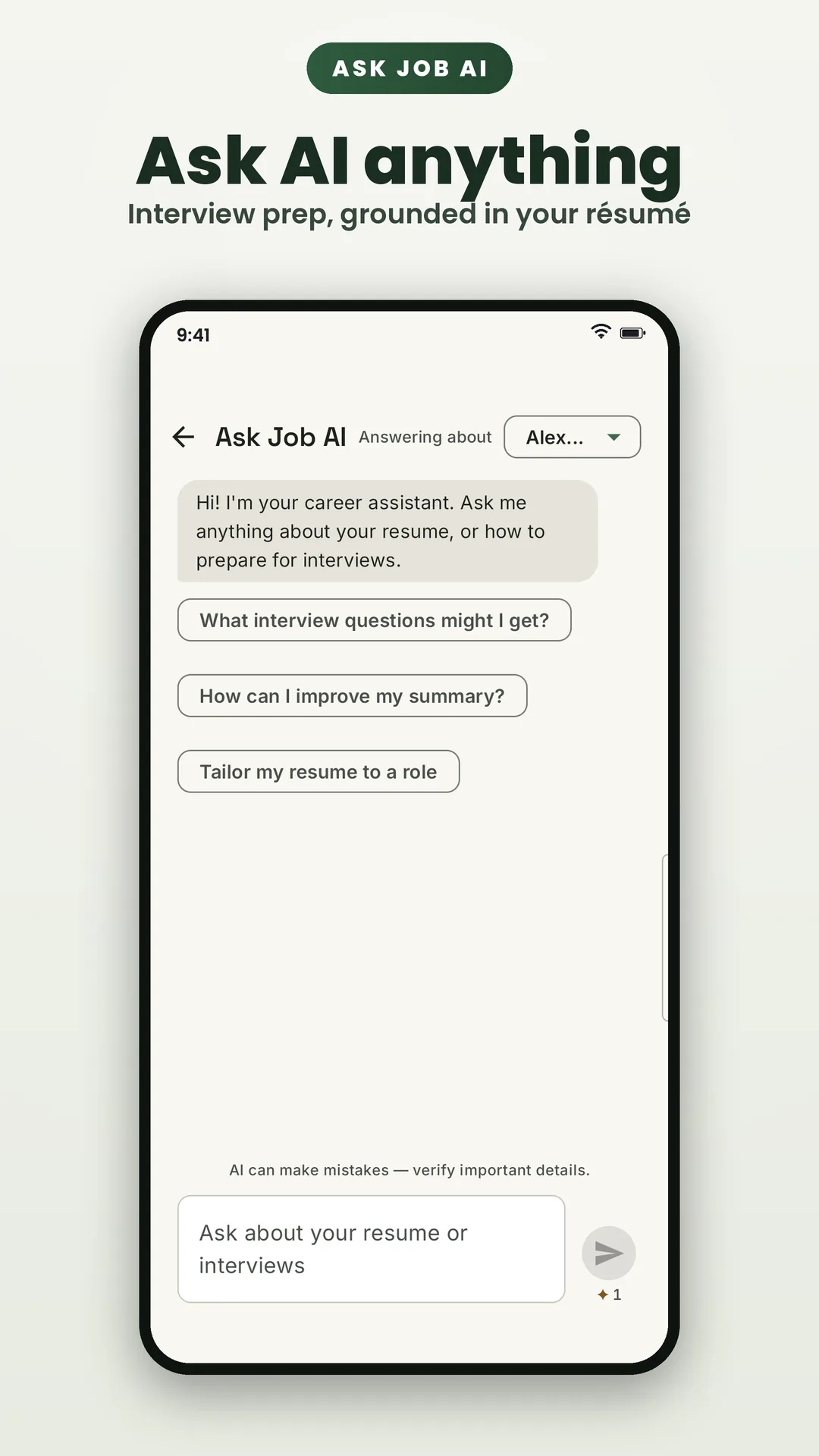 Resume Editor CV Maker PDF AI Android app screenshot 4 of 7 — AI-written bullets, summaries & cover letters — free.