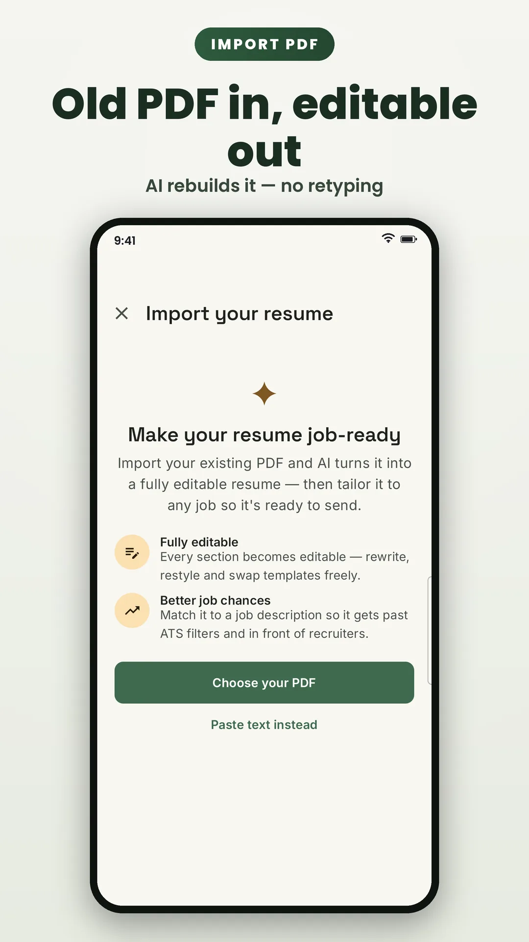Resume Editor CV Maker PDF AI Android app screenshot 5 of 7 — AI-written bullets, summaries & cover letters — free.