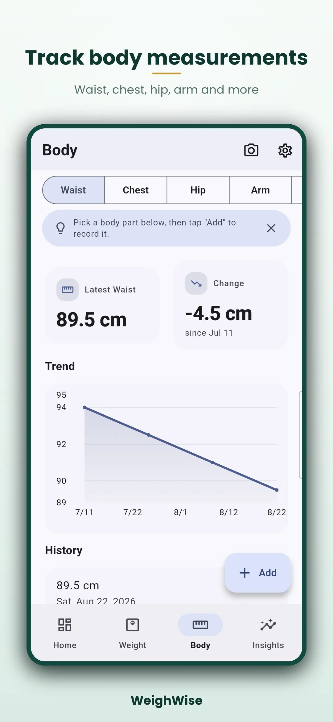 Weight Loss Tracker Android app screenshot 4 of 8 — Watch the trend, not the noise — privately.